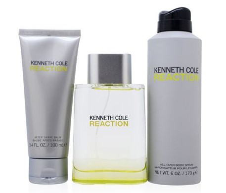 Kenneth Cole Reaction 3 PC  Men's Set EDP Spray 3.4 oz  with 3.4 oz after-shave balm & 0.6 oz Body Spray