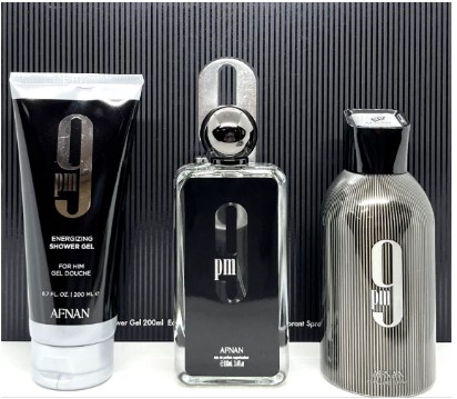 Afnan 9PM Men'sGift Set 3 Pieces: 3.4oz EDP, 6.8oz Shower Gel, and 8.5oz Deodorant Spray