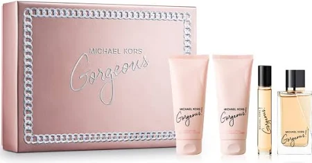 Michael Kors Gorgeous 4-Piece Gift Set for Women | 3.4 oz EDP, 3.4 oz Body Lotion, 3.4 oz Shower Gel, 0.34 oz Mini