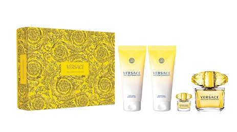 Versace Yellow Diamond 4-Piece Gift Set for Women: 3.0 oz EDT Spray + 3.4 oz Body Lotion + 3.4 oz Bath & Shower Gel + 0.17 oz Mini EDT Spray 