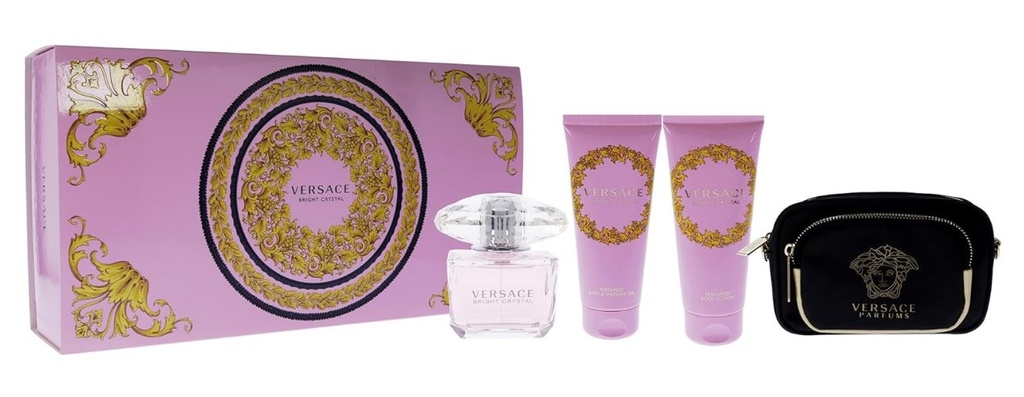 Versace Bright Crystal 3-Piece Set for Women – 3.0 oz EDT, 3.4 oz Bath & Shower Gel, with beauty Trousse 