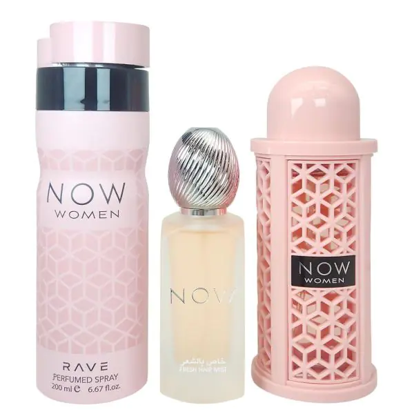 RAVE NOW WOMEN 3 PCS GIFT SET WITH 3.4 oz EDP + 6.7 oz DEO + 1.6 oz HAIR MIST