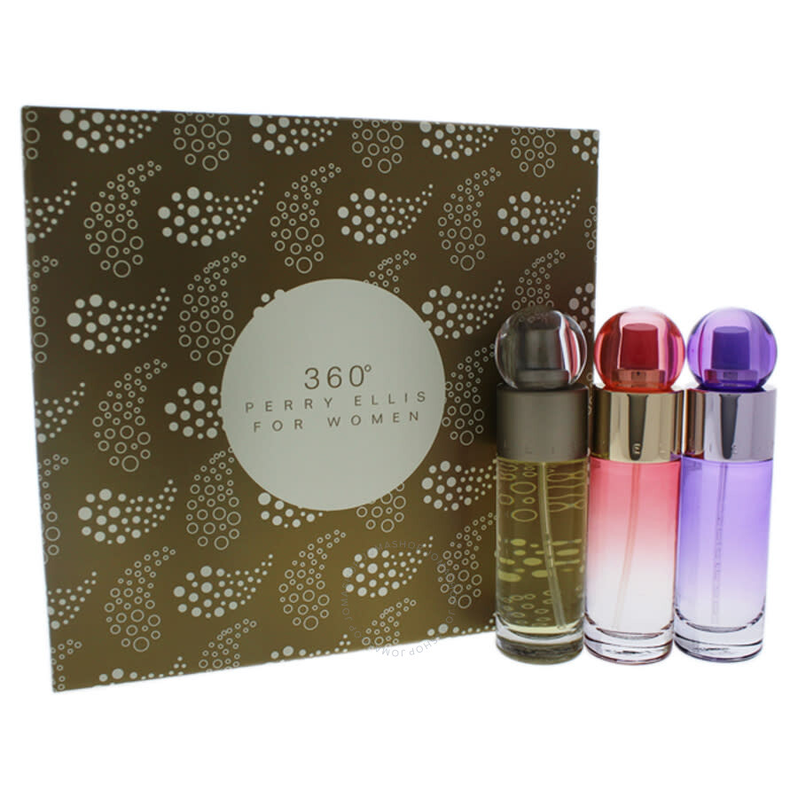 Perry Ellis 360 Trio for Women 3-Piece Gift Set – 1.0 oz Regular EDP, 1.0 oz Coral EDP, 1.0 oz Purple EDP 