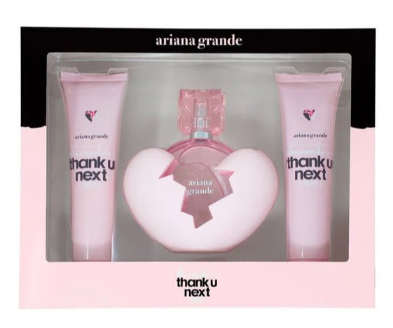 Ariana Grande Thank U Next Gift Set: 3 Piece 3.4 OZ EDP SPRAY, 3.4 OZ BODY SOUFFLE, 3.4 OZ BATH & SHOWER GEL