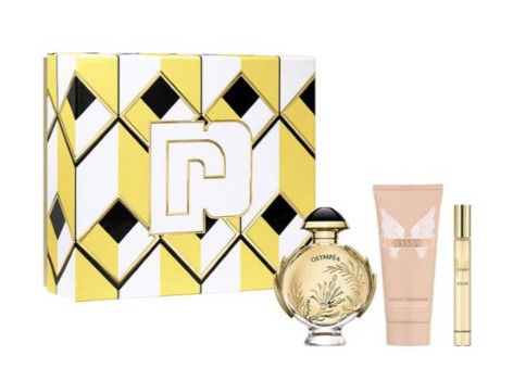 Paco Rabanne Olympea Solar 3-Piece Gift Set for Women – 2.7 oz EDP Spray, 3.4 oz Body Lotion, and 0.34 oz Mini Spray