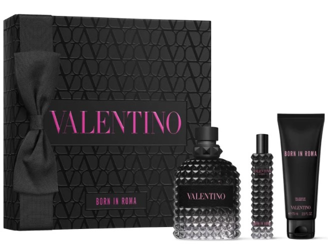 Valentino Uomo Born In Roma 3PC Gift Set for Men: EDT Spray 3.4 oz, Travel Spray 0.5 oz, Shower Gel 2.5 oz 