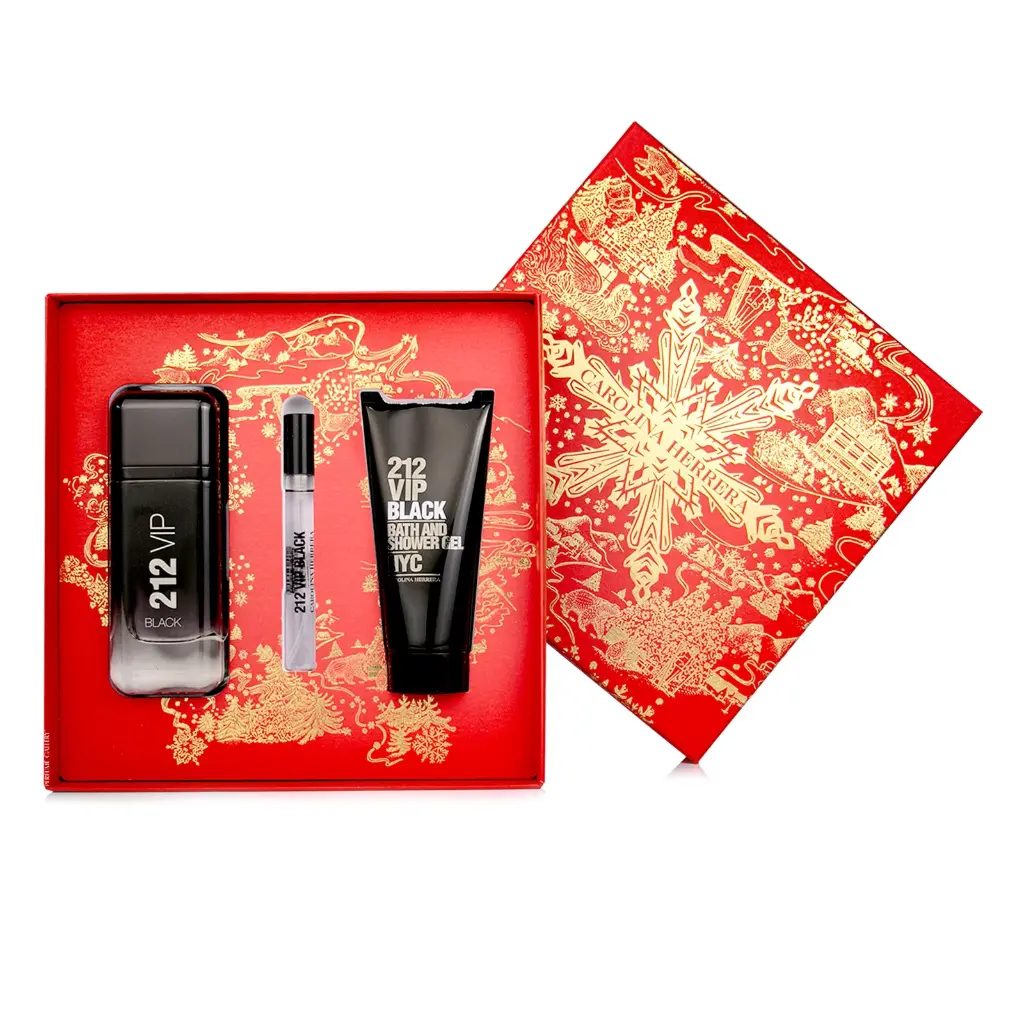 Carolina Herrera Men's 212 VIP Black 3-Piece Gift Set: 3.4 Oz EDP Spray, 3.4 Oz Shower Gel with Mini .34oz