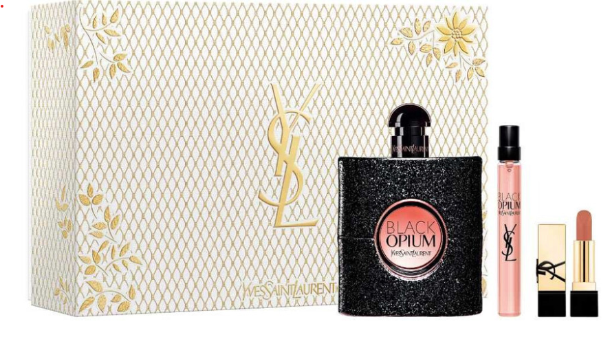 Black Opium by Yves Saint Laurent 3-Piece Women's Gift Set: 3 oz EDP Spray + 0.33 oz EDP Travel Spray + Lipstick