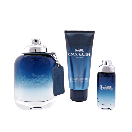 Coach Blue Men's 3-Piece Gift Set | 3.3 oz EDT, 0.4 oz Travel Spray, 3.3 oz Shower Gel