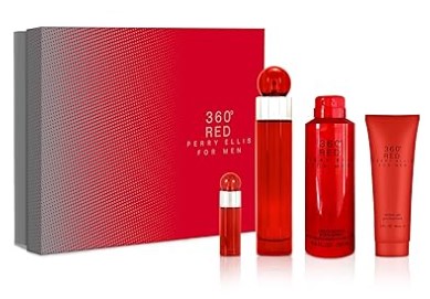 Perry Ellis 360 Red for Men 4-Piece Gift Set: 3.4 oz EDT Spray, 6 oz Body Spray, 3 oz Shower Gel, and 7.5 ml EDT Spray