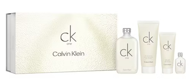 Calvin Klein CK One 4-Piece Set: 6.7 oz EDT, 6.8 oz Body Lotion, 3.4 oz Shower Gel, and Mini