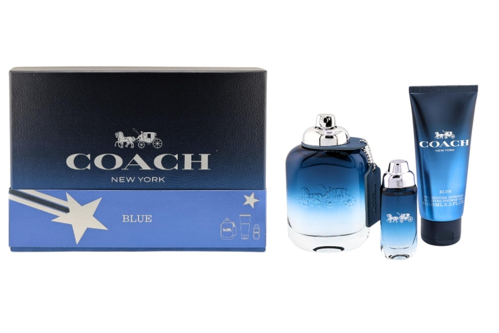 Coach New York Blue for Men 3-Piece Set: 3.3 oz EDT, 3.3 oz Shower Gel, & Mini