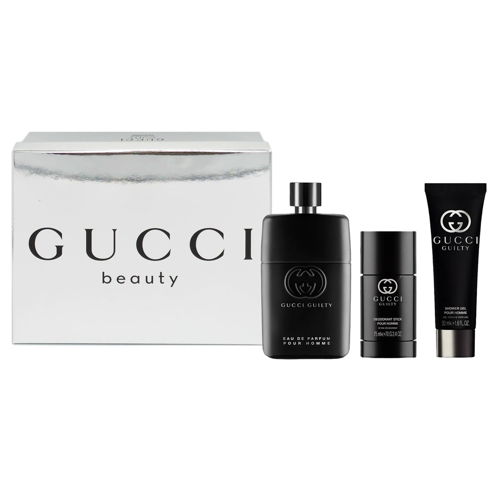 Gucci Guilty Men 3-Piece Set | 3.0 oz EDP Spray, 2.5 oz Deodorant Stick, 1.6 oz Shower Gel 