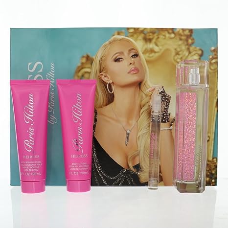 Paris Hilton Heiress Women's 4-Piece Gift Set | 3.4 oz EDP, 3 oz Body Lotion, 3 oz Shower Gel, Travel Spray