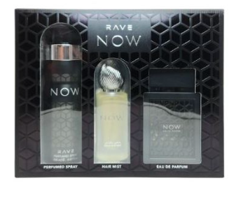 Rave Now Black edp 3.4 Oz + Deo + Hair Mist