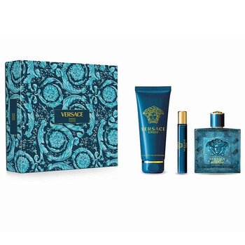 Versace Men's Eros Gift Set: 3-Piece Set - 3.4 oz EDT, 0.34 oz EDT, and 5.1 oz Shower Gel