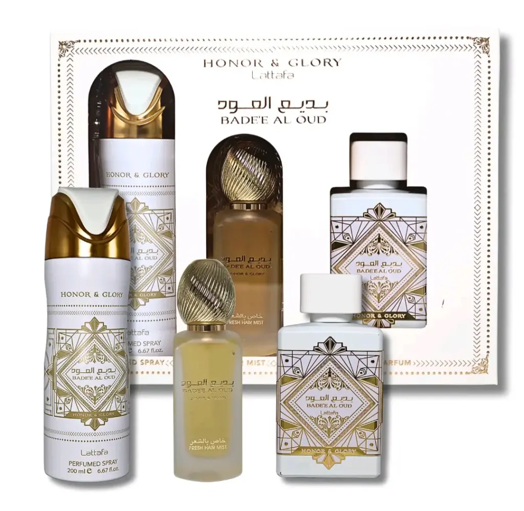 Lattafa  Badee Al Oud Honor & Glory 3pcs Set EDP 3.4 Oz+ Hair mist +Deo Spray