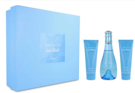 Davidoff Cool Water for Woman 3-Piece Gift Set – 3.4 oz EDT, 2.5 oz Body Lotion, 2.5 oz Shower Gel 