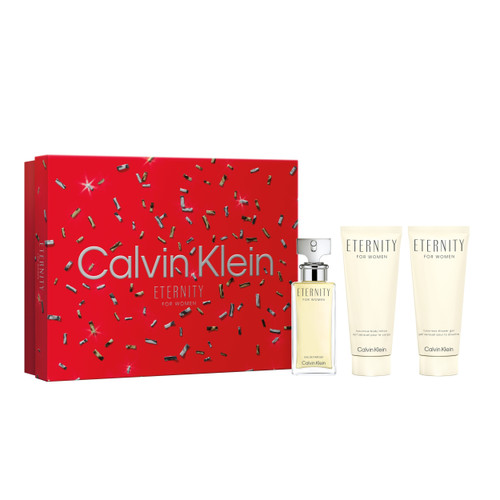 Calvin Klein Eternity 3-Piece Gift Set for Women – 1.6 oz EDP, 3.3 oz Body Lotion, 3.3 oz Shower Gel