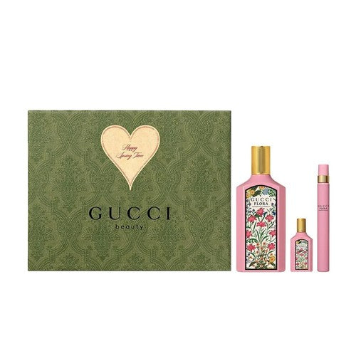 Gucci Flora Gorgeous Gardenia Gift Set 3 Pieces: 3.4 oz EDP + 0.34 oz Travel Spray + 0.17 oz Mini Spray 