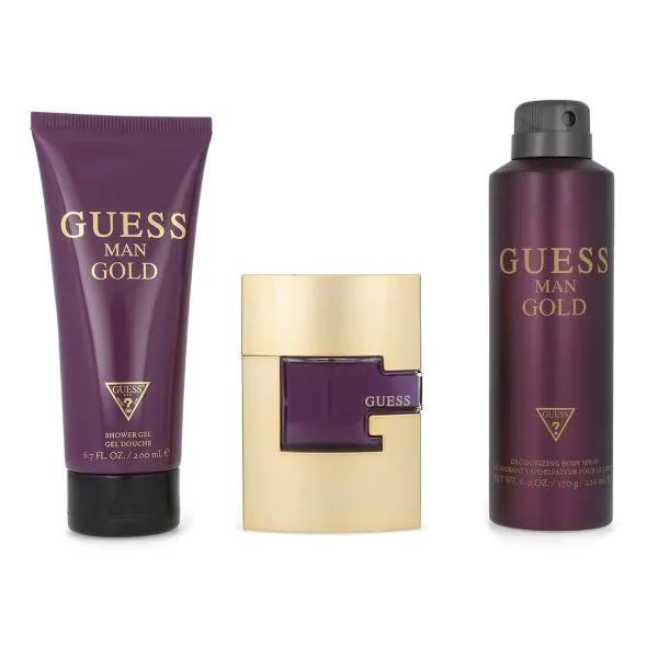 Guess Men's Gold 3-Piece Gift Set: 2.5 oz EDT Spray (LI Free), 6.0 oz Body Spray, and 6.7 oz Shower Gel