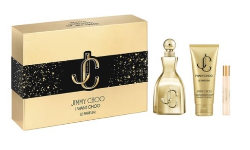 Jimmy Choo I Want Choo Le Parfum 3-Piece Gift Set for Women – 3.4 oz EDP Spray, 3.4 oz Body Lotion, 0.25 oz EDP Travel Spray. 