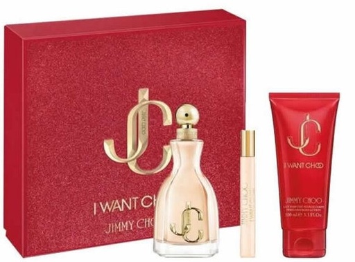 Jimmy Choo I Want Choo 3PC Gift Set for Women : 3.4 oz EDP Spray with 3.4 oz Body Lotion and mini