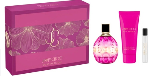 Jimmy Choo Rose Passion 3 Piece Gift Set Edp Spray 3.4 Oz + Mini 0.25 Oz + 3.4 Oz Body Lotion