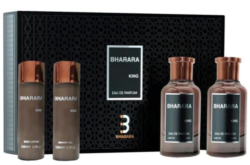 BHARARA KING 4 Piece Men's : 3.4 EDP SPRAY + 5 OZ BODY LOTION+ 3.4 AFTER SHAVE + 5 OZ SHOWER GEL