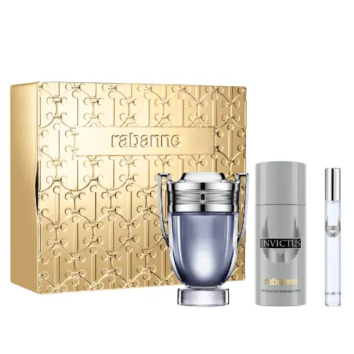 Paco Rabanne Invictus 3-Piece Gift Set for Men – 3.4 oz EDT Spray, 5.0 oz Deodorant Spray, 0.33 oz Travel Spray 