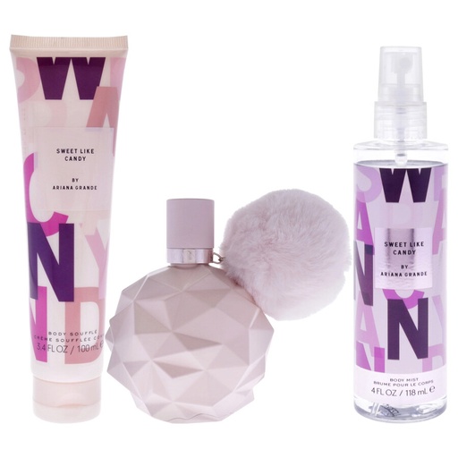 Ariana Grande Sweet Like Candy Women's 3-Piece Gift Set | 3.4 oz EDP, 4.0 oz Body Mist, 3.4 oz Body Soufflé Cream