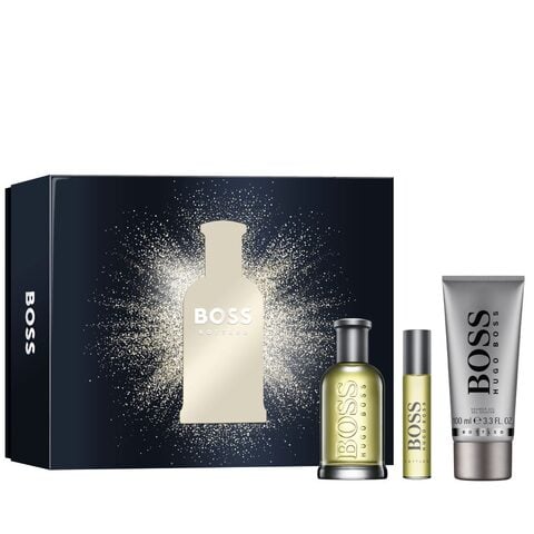 Boss Bottled by Hugo Boss for Men – 3-Piece Gift Set: 3.3 oz EDT Spray, 0.3 oz EDT Spray, and 3.3 oz Shower Gel