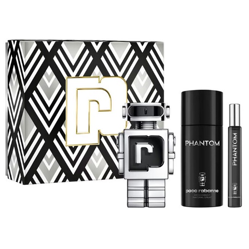 Paco Rabanne Men's Phantom Gift Set: 3.4oz EDT with 5.1oz Deodorant & 0.34oz EDT Travel Spray. 