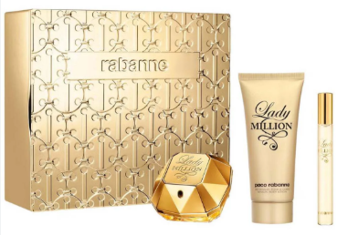 Paco Rabanne Lady Million 3-Piece Gift Set for Women – 2.7 oz EDP Spray, 3.4 oz Body Lotion, 0.34 oz EDP Spray 