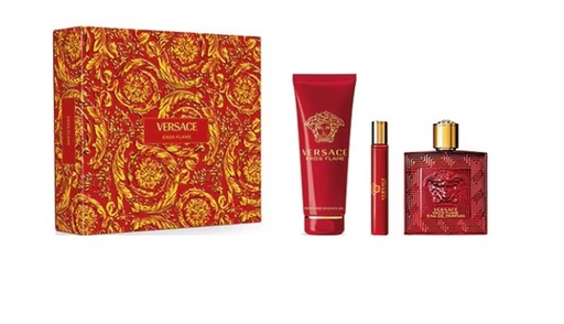 Versace Eros Flame 3-Piece Gift Set for Men: 3.4 oz EDP, 5.1 oz  Shower Gel, and 0.34 oz  EDP Travel Spray